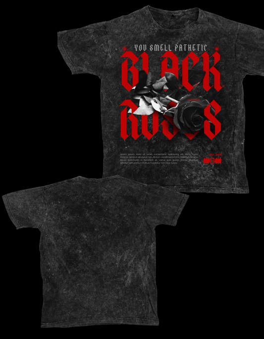 Black Roses Oversized Stone Wash Tshirt